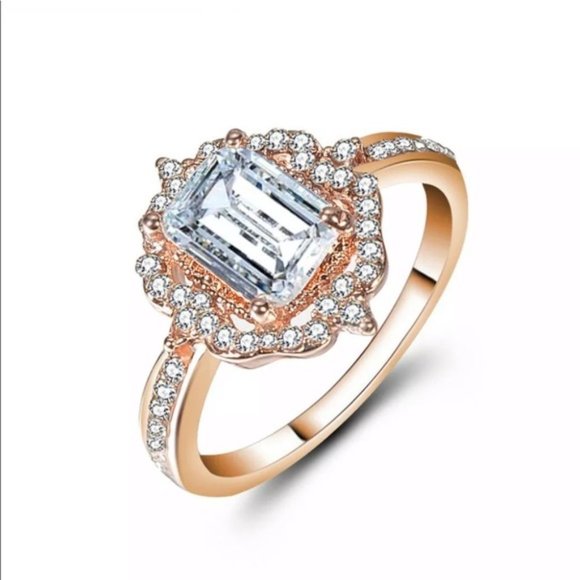 Cocktail Ring Rose Gold Emerald Cut White Sapphire RING CZ SZ 10 NWT - Picture 2 of 8